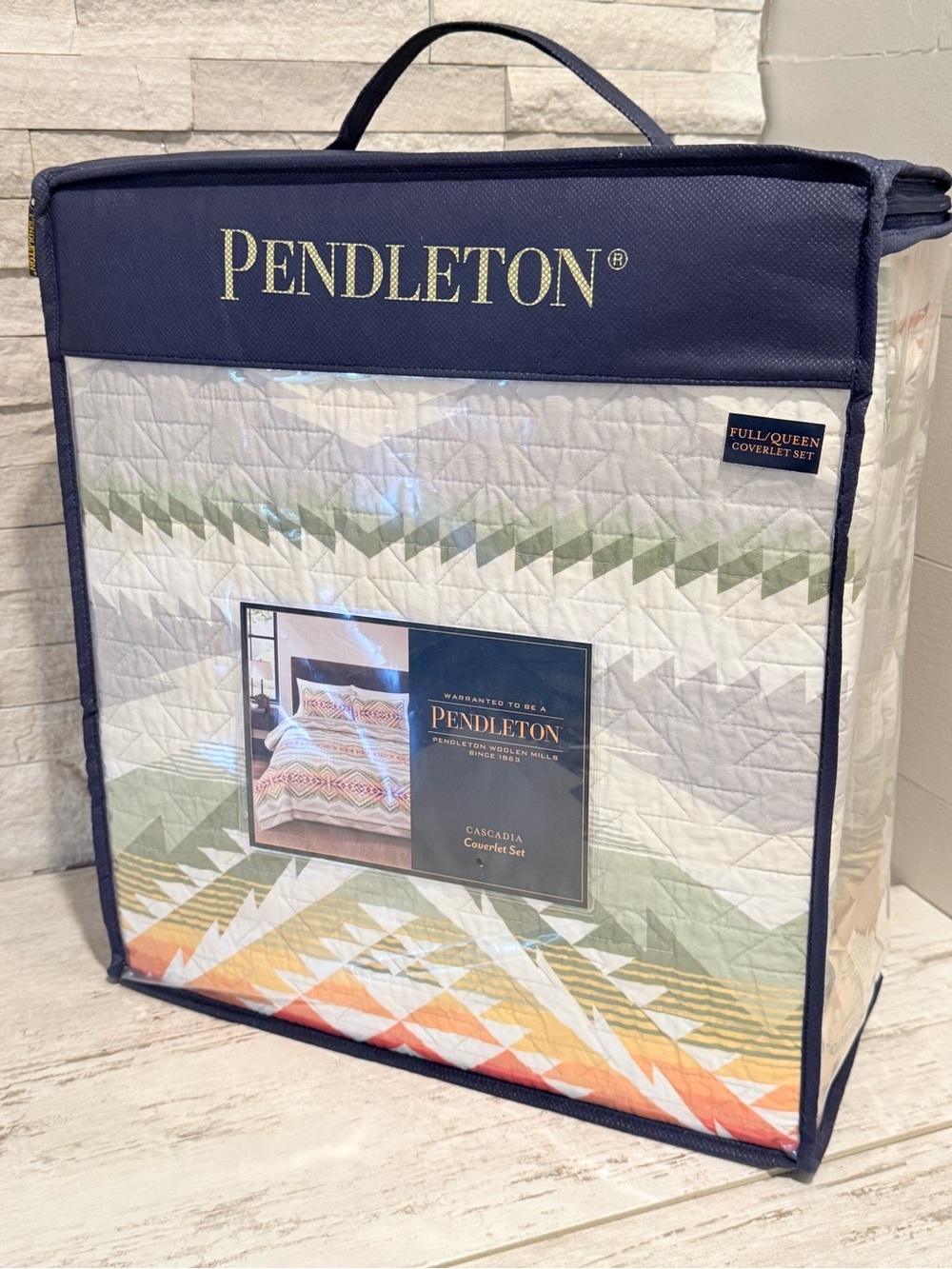 Pendleton Cascadia Gray Multi Cotton Full/Queen Coverlet & Shams Set 3pc NWT